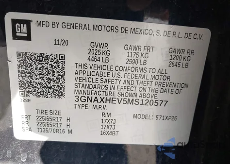 2021 Chevrolet Equinox Fwd Ls из США, поврежденный, VIN 3GNAXHEV5MS120577